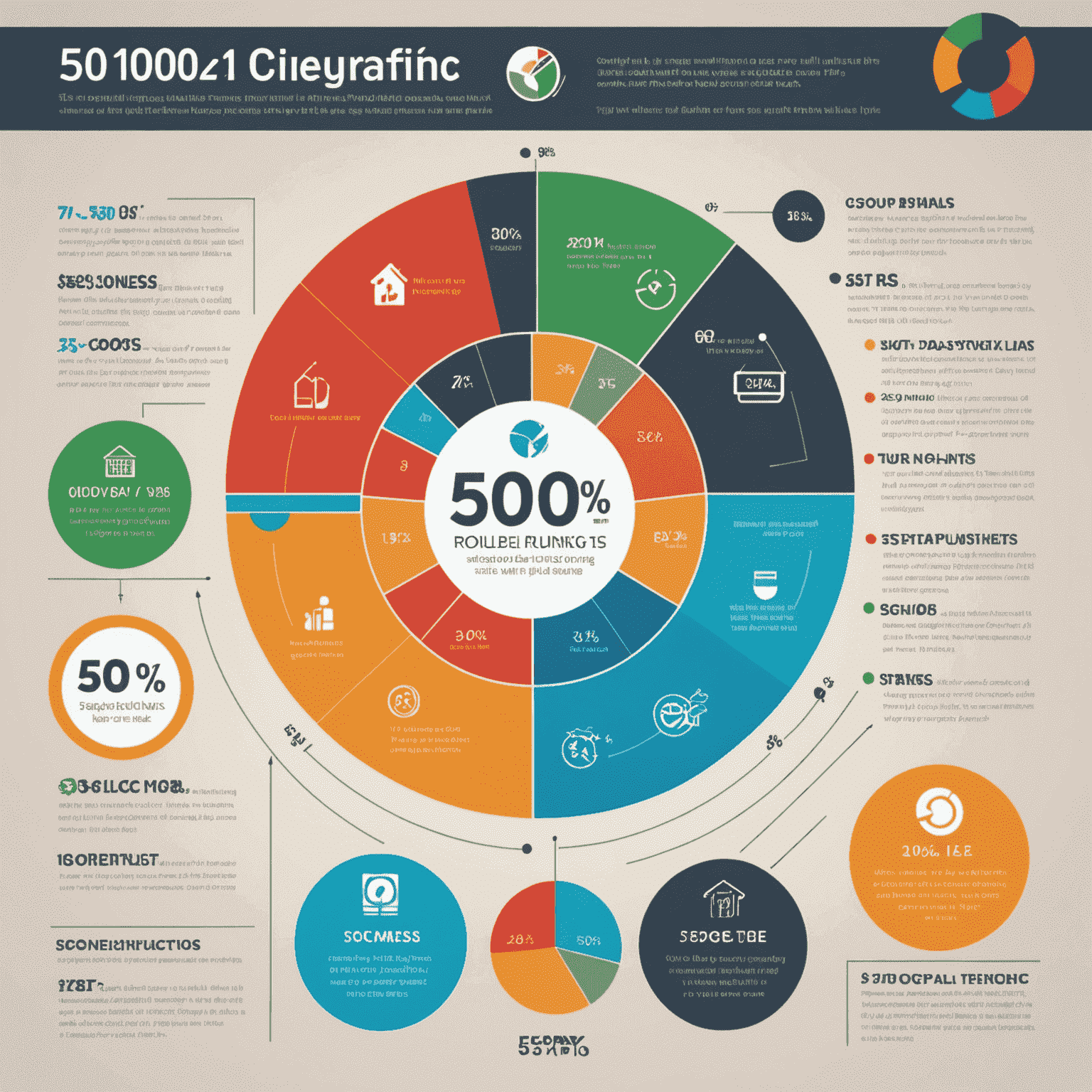 Infographic showing the 50/30/20 rule with pie chart and icons representing needs, wants, and savings