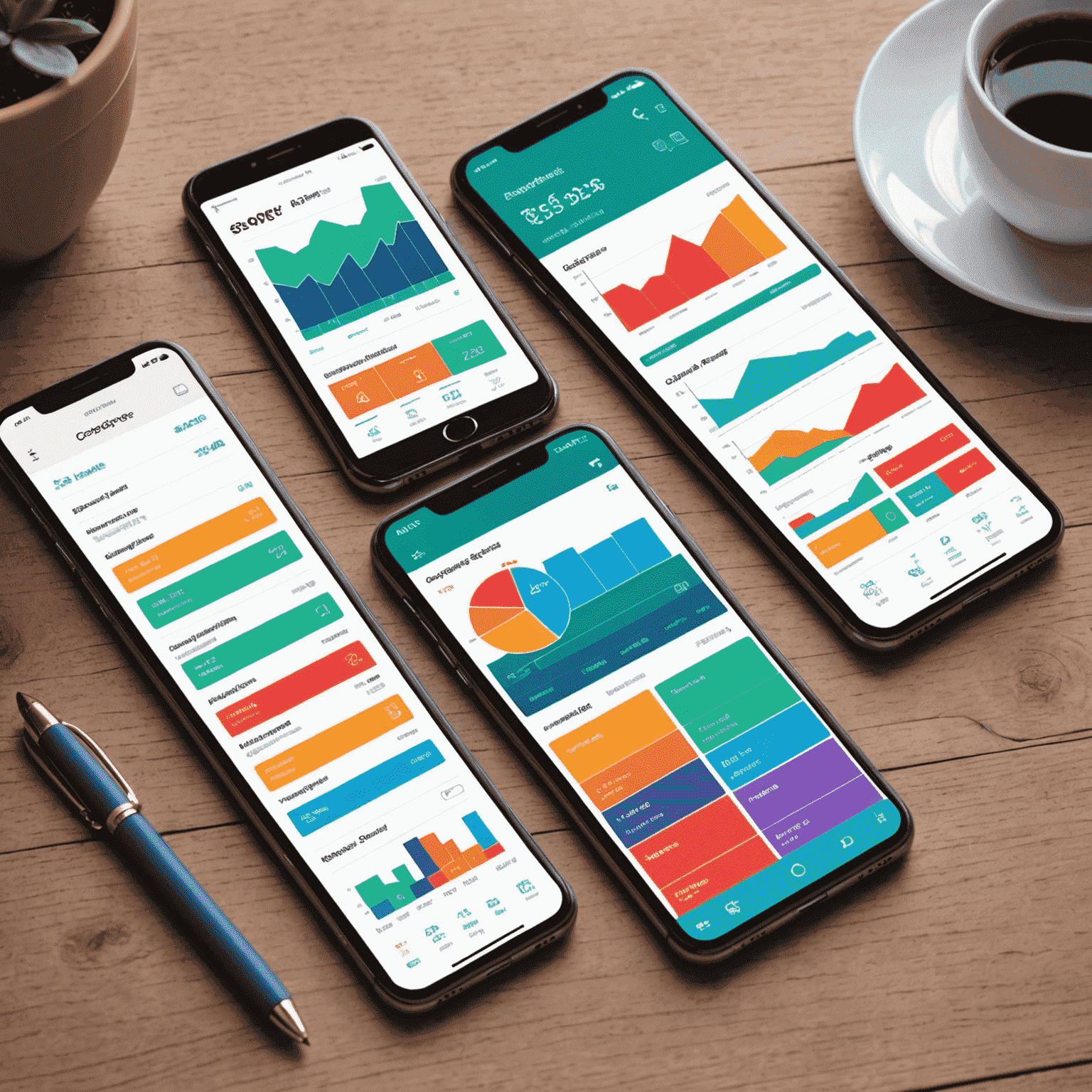 Collage of various budgeting app interfaces on smartphones and tablets, showcasing colorful graphs, expense categories, and savings goals